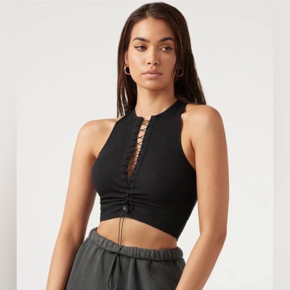Joah Brown XS/S Black Lace Up Crop